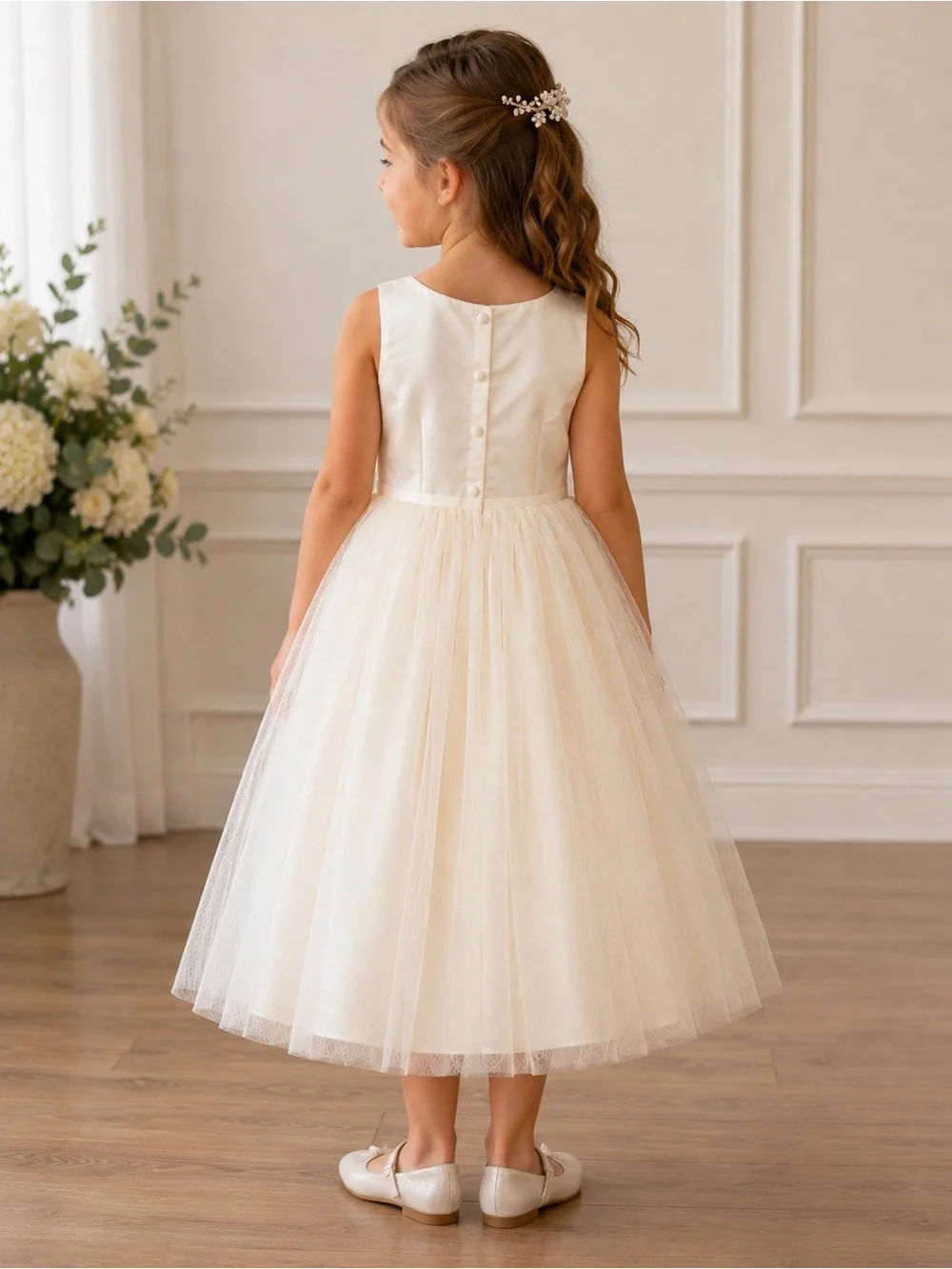 David’s Bridal Ivory Flower Girl Dress Size 6 Tulle Wedding Party Princess Gown - Picture 2 of 13